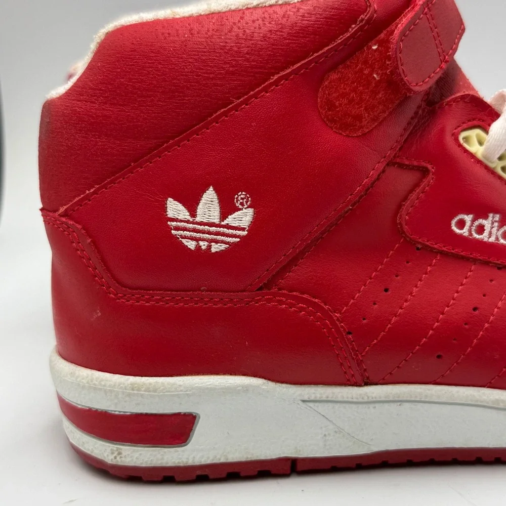 Vintage 1980s Adidas High Top Sneakers Red Leather Trefoil Strap Shoes Size US 6